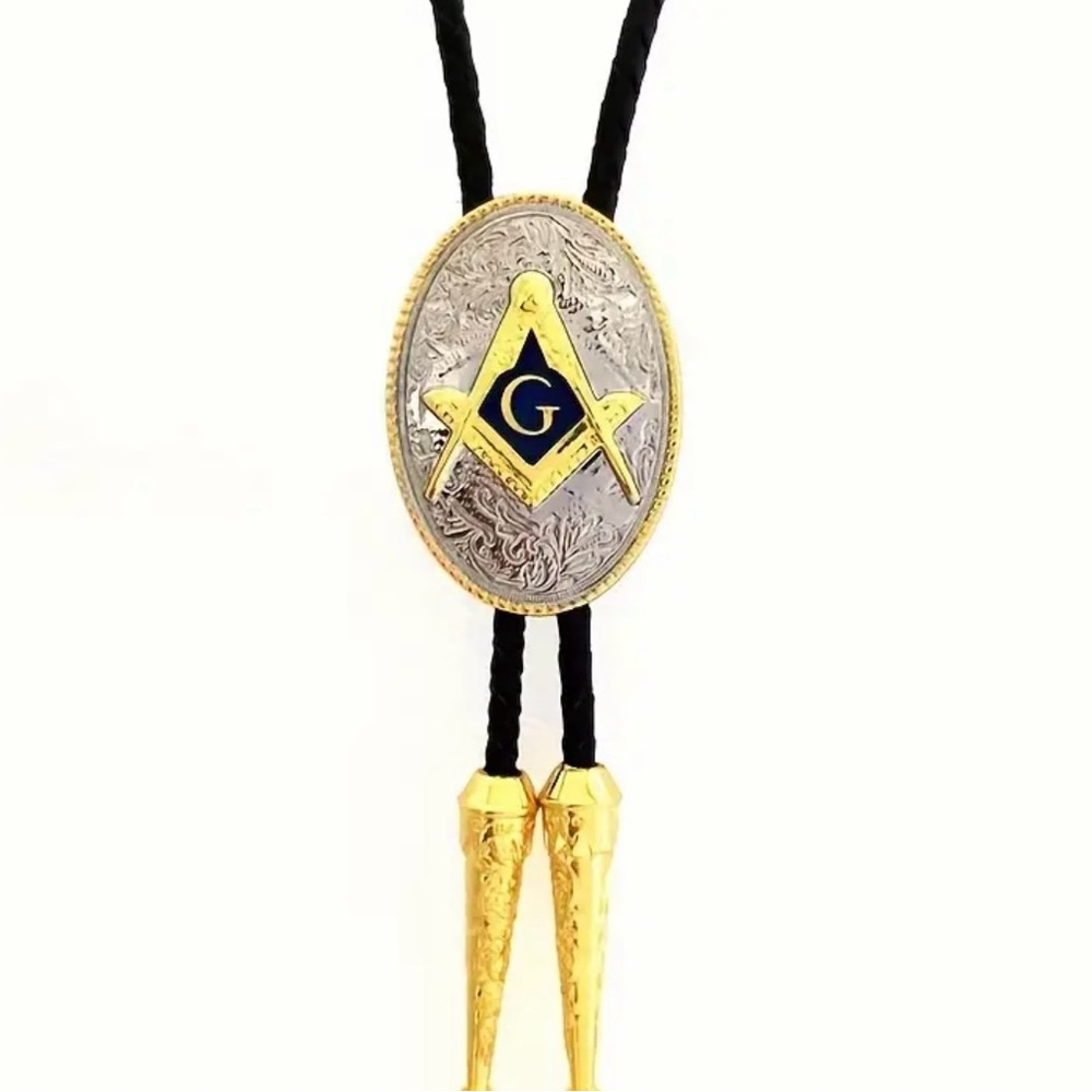 Free Mason Bolo Tie with Gold and Blue Emblem Masonic Brand New